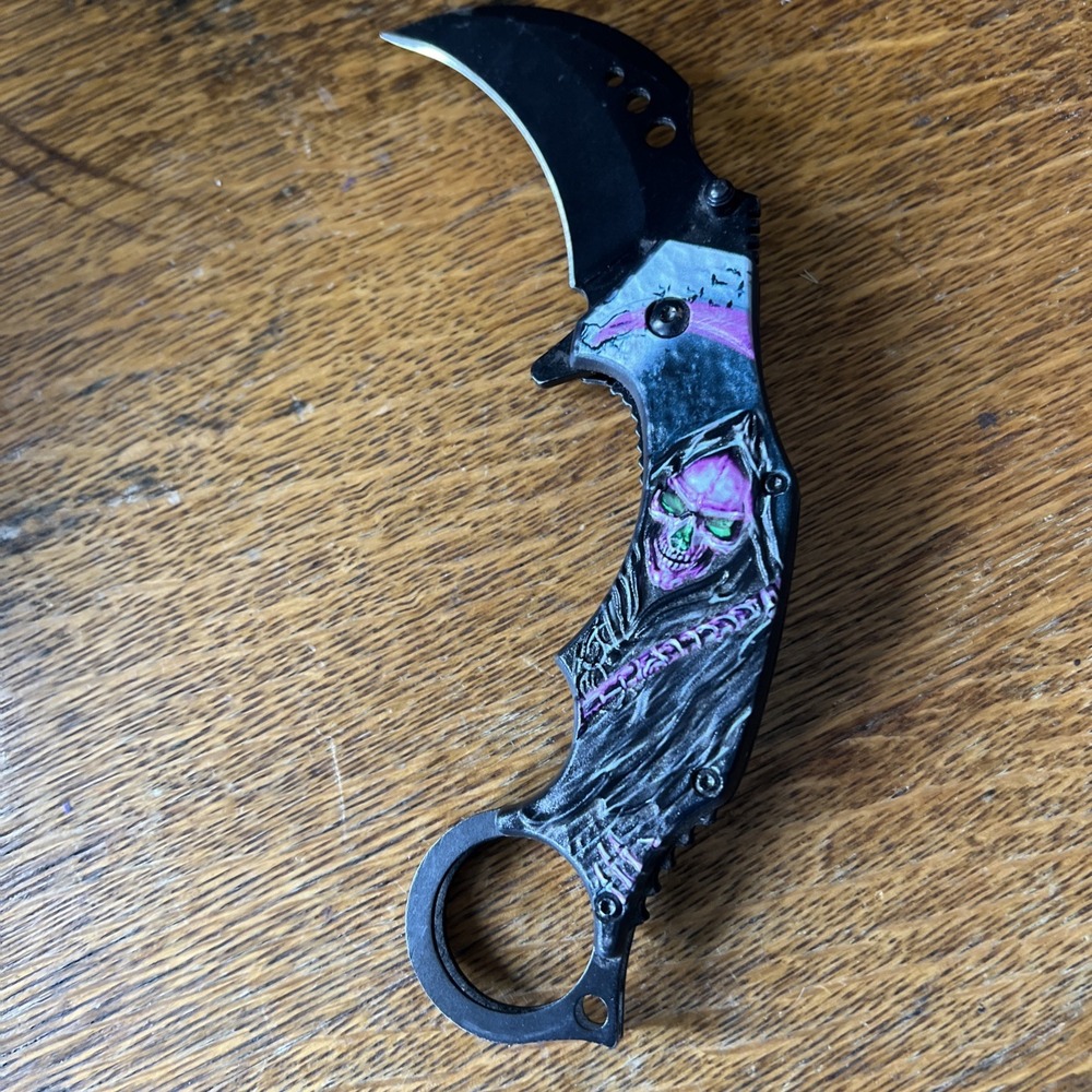7" Skull Grim Reaper Tactical Claw Karambit Assisted Open FoldingPocketKnife